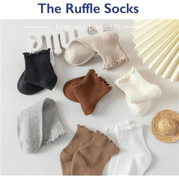 6 Pairs Womens Ruffle Ankle Socks Cotton Cute Frilly Turn Cuff Soft Breathable S - Picture 6 of 7